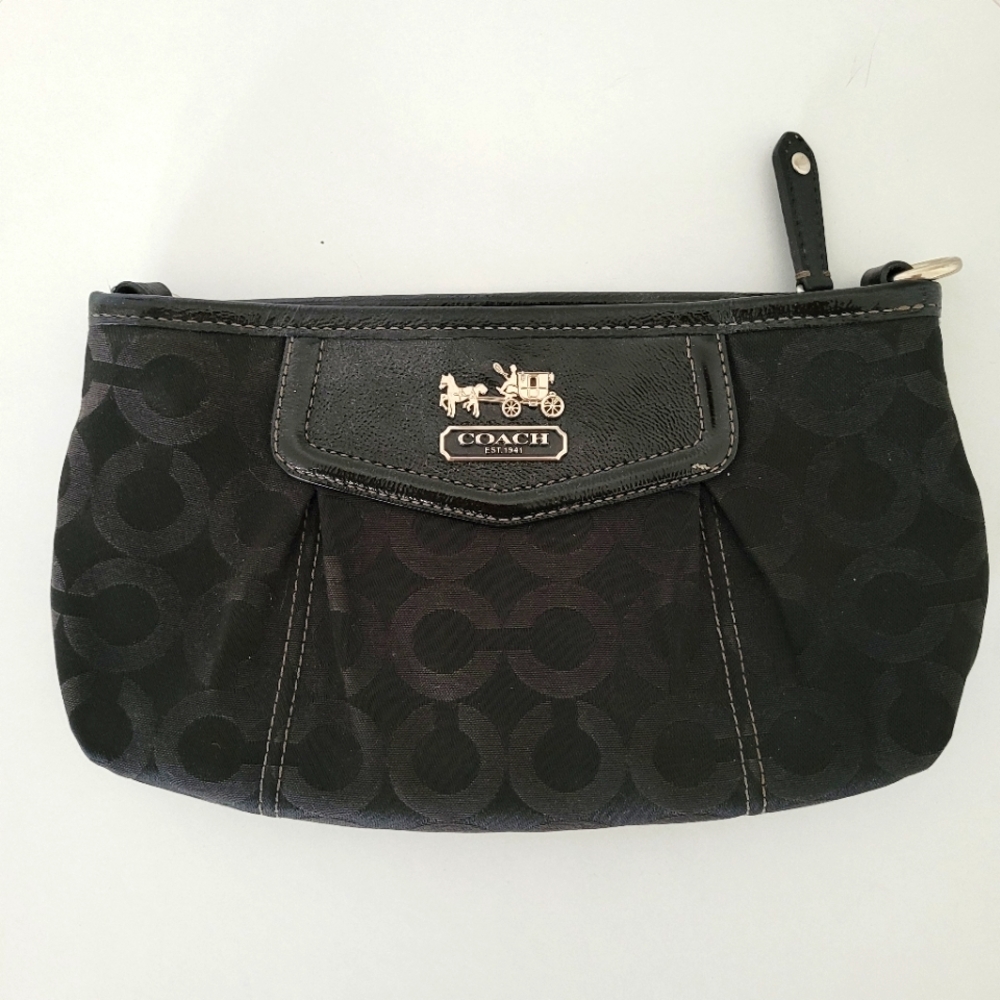 COACH wrist clutch black with purple interior